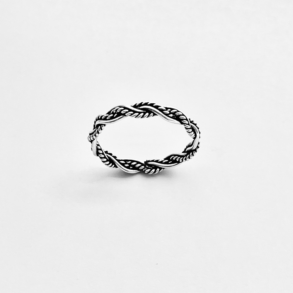 Sterling Silver Unisex Twisted Rope Ring, Silver Band, Braid Rings, Stackable - Picture 5 of 13